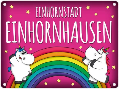 Produktbild von Metallschild mit Honeycorns Motiv und Spruch: Willkommen in der Einhornstadt ...