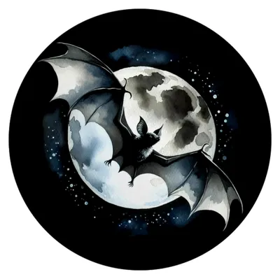 Produktbild von Runder Magnet mit Fledermaus im Mondlicht für die Nacht und Halloween