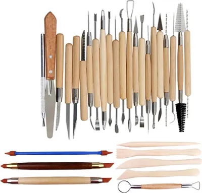Produktbild von INF 30-teiliges Töpferwerkzeug-Set: Edelstahl & Holz Modellier- und Schnitzset