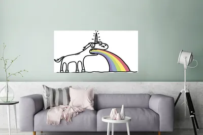 Produktbild von MuchoWow® Poster Eine Illustration eines Einhorns, das einen Regenbogen ausspuckt - Mädchen - Kinder - Kind 120x80 cm - Bilder
