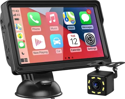 Zdjęcie produktu dla Avizar, CarPlay Android Auto 7" kamera cofania z przyssawką Bluetooth, czarna