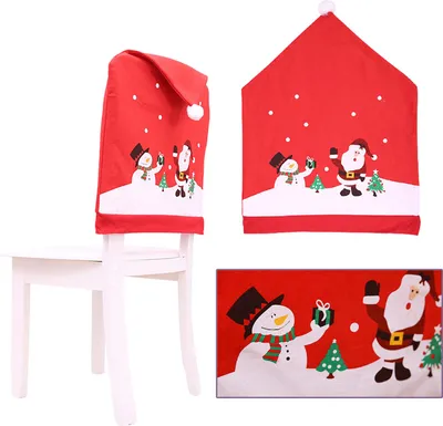 Image de Housse de chaise de Noël, tissu non tissé, 60x49cm, Design Père Noël & Bonhomme de neige, Pour une décoration de chaise festive
