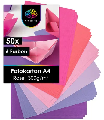 Produktbild von OfficeTree 50 Blatt Bastelpapier Rosa Töne - Bastelset Kinder - Tonpapier A4 300g/m² zum Basteln Gestalten