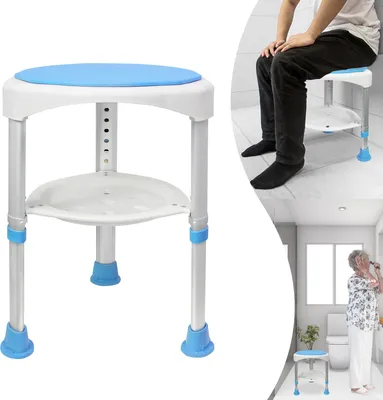Image de Tabouret de douche LARS360 Chaise de douche Tabouret de bain pivotant à 360° Réglable en hauteur Aide à la douche Siège de bain Avec ventouses Max 200kg