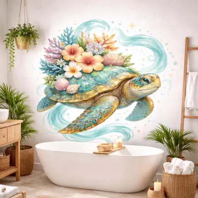 Wandtattoo mit Meeresschildkröte und Blumen – Decords, Produktansicht 1