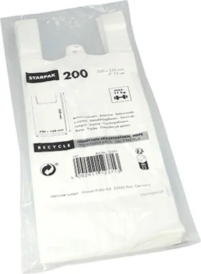 Produktbild von 200 Hemdchen-Tragetaschen, HDPE 55 cm x 22 cm x 15 cm weiss mittel