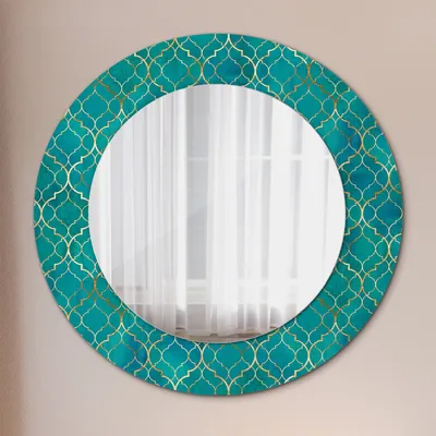 Produktbild von Spiegel - Mirror zum Wandspiegel Schlafzimmer – Schminkspiegel- grün und gold Komposition- Ø60cm