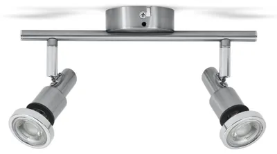 Image de Plafonnier LED 2 spots orientables IP44, métal nickel mat chromé, GU10 5W incluses, 400lm 3000K blanc chaud, pour salle de bain et pièces à vivre
