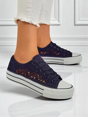 Produktbild von Damen-Sneaker Aureliana Marineblau aus Ajourstoff mit flacher Sohle, Größe 40