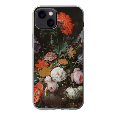 Produktbild von MuchoWow® Handyhülle Schutzhülle Hülle für iPhone 13 mini Stilleben mit Blumen und einer Uhr - Gemälde von Abraham Mignon Silikon Softcase Handy Hülle - Softcase