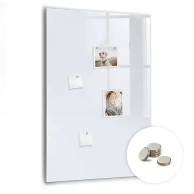 Obrázek produktu pro Magnetická Tabule na Zeď Skleněná - Memo Board Kleněnou Přední Stranou - 5 magnetů v balení - 70x100 cm - Barva tmavě bílá