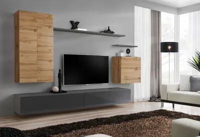 Zdjęcie produktu dla Ściana do salonu RIONATA 2 - dąb wotan / grafit