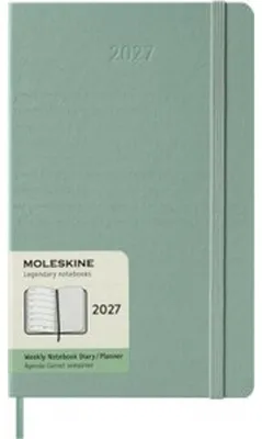 Image de Agenda hebdomadaire 12 mois, grand format A5, 1 semaine par page, horizontal, couverture rigide, vert sauge, 2027
