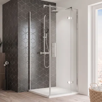 Produktbild von Breuer Avanta Drehtür + Festteil (Anschlag rechts) für Seitenwand alu chromeffekt Klarglas 900 mm