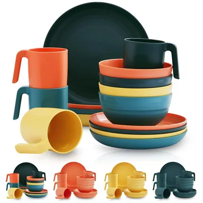 16-teiliges Plastikgeschirr-Set, unzerbrechlich, mikrowellengeeignet, BPA-frei