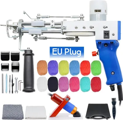 Obrázok produktu pre Elektrická všívacia pištoľ, 2 v 1, rezanie a slučkovanie vlasu, nastaviteľná rýchlosť a výška, modrá sada 2 EU PLUG-a