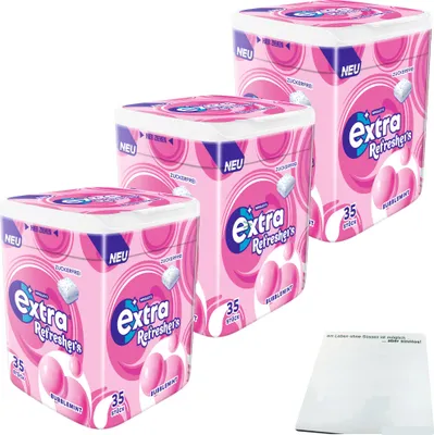 Produktbild von Wrigleys Extra Refreshers Bubblemint Kaugummi 3er Pack (3x35 Stck. Dose) + usy Block
