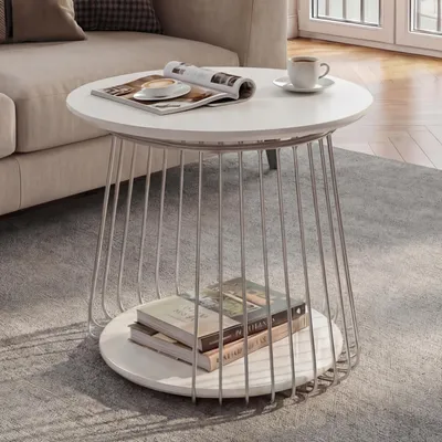 Immagine prodotto di Tavolino MCA HWC-P60, tavolino tavolino lounge, metallo MDF rotondo Ø 50cm ~ bianco