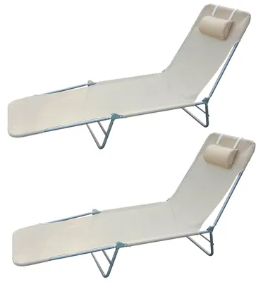 Produktbild von Set aus 2 klappbaren Sonnenliegen mit 4-fach verstellbarer Rš¹ckenlehne, Metall und Netzgewebe, Beige