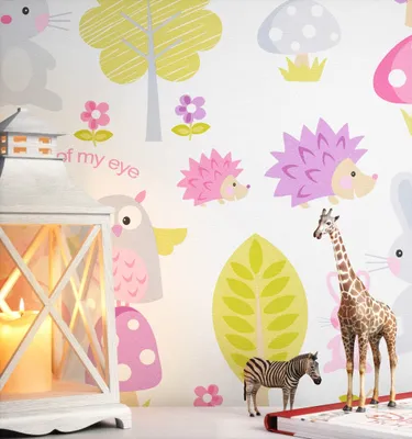 Produktbild von NEWROOM Tapete Bunt  Eule - Kinderzimmer Kinder Weiß  Igel Hase Babytapete  Babyzimmer