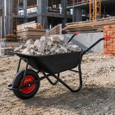 Zdjęcie produktu dla MAXCRAFT Taczka / Taczka budowlana z oponami pneumatycznymi 250 kg 100 L Czarny / Czerwony - Black Edition