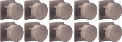 Immagine prodotto di Natural Goods Berlin maniglie per mobili rotonde ACHSE, pomelli per mobili con ⌀35mm, pomelli per armadi adatti a spessori di ante di 15-22mm, maniglie per armadi da cucina, cassettiere, credenze ecc., aspetto acciaio inox, 10 pezzi