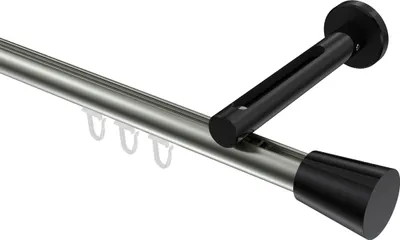 Produktbild von Interdeco Innenlaufstange / Gardinenstange mit Innenlauf Edelstahl-Optik / Schwarz, Typ Siteno Sitra (Konus), 20 mm Ø 1-läufig, 220 cm