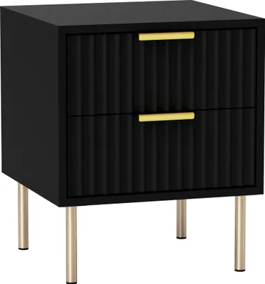 Image de Table de chevet, table de nuit cannelšŠe avec 2 tiroirs et pieds en acier, pour chambre š€ coucher, salon, noir