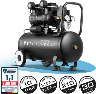 Produktbild von STAHLWERK Kompressor 10 bar 2,1 PS 1,6 kW 210 l/min 30 l Druckluftkompressor
