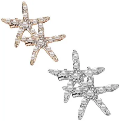 Produktbild von Metallene Haarspangen mit Perlen und Strass, 4 Stück, Gold und Silber, für Frauen und Mädchen
