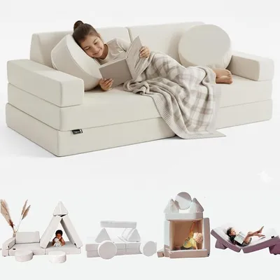 Imagen del producto de Sofá infantil convertible - Sofá para niños, plegable, de 2 plazas, transformable en una cama, área de juegos, sillón, colchón de suelo para niños (color crema, 2 plazas)