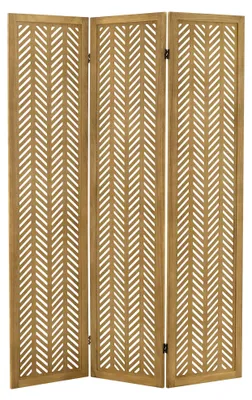 Produktbild von ML-Design Paravent Raumteiler 3-teilig Kobe, Braun, 170x121cm, aus Holz, Faltbarer Raumtrenner Innen, freistehend, Trennwand 3 Paneele, Stellwand