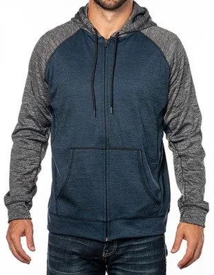 Produktbild von Burnside B8660 | Herren Performance Raglan Hoodie - Farbe: Heather Navy/Heather Charcoal - Größe: XL