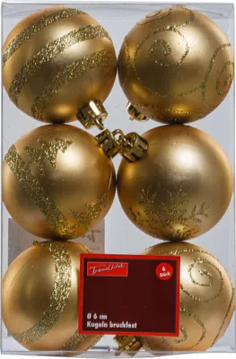 Produktbild von TrendLine Weihnachtskugeln bruchfest, langlebig Ø 6 cm gold mattiert 6 Stück