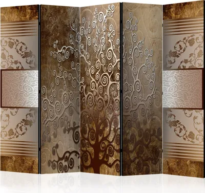 A decorative room divider with a tree of life motif, displayed against a white background.