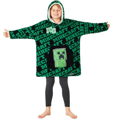 Produktbild von Minecraft Pullover Jungen Decke mit Ärmeln, Oversized Hoodie Decke zum Anziehen, Creeper Geschenke für Kinder und Teenager (Grün/Schwarz)