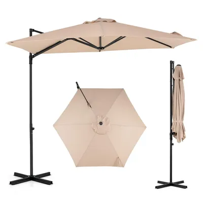 Zdjęcie produktu dla Parasol COSTWAY, średnica 270 cm, parasol wiszący, obrotowy o 360°, parasol ogrodowy z ochroną UV, parasol reklamowy, parasol tarasowy, kolor beżowy