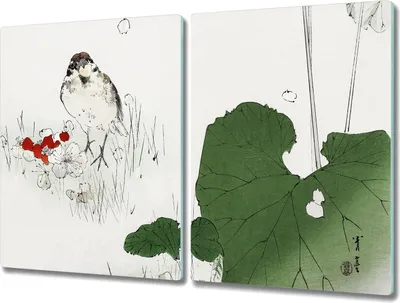 Produktbild von Coloray Kochplattenabdeckung Herdabdeckplatte 2x40x52 cm Hackbrett Schneidebrett Küchenbrett - Blätter Blumen Haustier Vogel