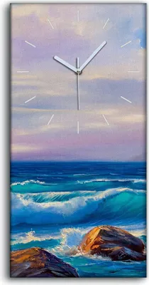 Produktbild von Wandbild Leinwand Bilder mit Uhr 30x60 Gemälde Ozean Meer Felsen Wellen Wolken - weiße Hände
