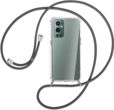 Produktbild von Handykette Backcover-Schutzhülle mit Band (Metall silberfarben) für OnePlus 9 Pro - dunkelgrau