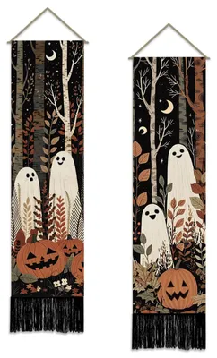 Halloween-Wandtapijt 2er-Set, 130x33 cm, Polyester, Geister-Design