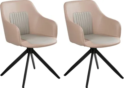 Produktbild von BELIANI Esszimmerstuhl 2er Set Sandbeige Kunstleder Gesteppt Drehbar mit Armlehnen Schwarze Metallbeine Modernes Design Stuhl für Esszimmer Küche