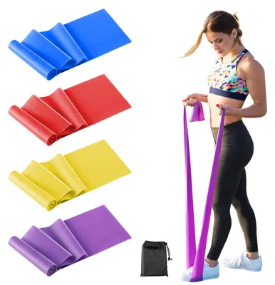 Produktbild von Set mit 4 elastischen Trainingsbändern mit 4 Widerstandsstufen für Krafttraining und Yoga