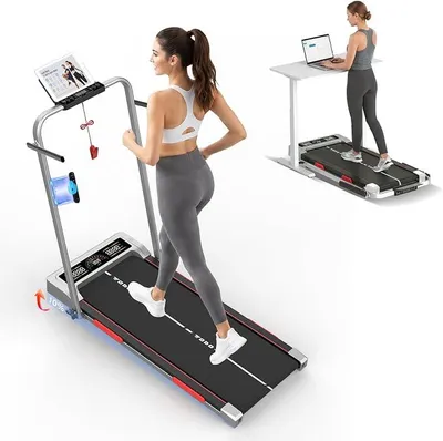Produktbild von Laufband für Zuhause mit 10% Neigung, 1-12km/h Walking Pad klappbar, 3.5HP Schreibtisch Treadmill für Zuhause & Büro mit Bluetooth-Lautsprecher, 12 Programme, APP und LED-Anzeige