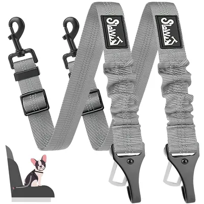 Produktbild von Hunde Sicherheitsgurt für Auto 2 Stück Verstellbar mit Ruckdämpfung 70cm Grau