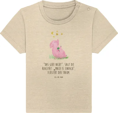 Produktbild von Mr. & Mrs. Panda Babyshirt Schwein Glück 0. - 6. Monat - Natural Raw - Geschenk, T-Shirt Baby, Shirt, , Sterne, Träume, Schweinchen, Ziele, Kurzarmshirt, Motivation