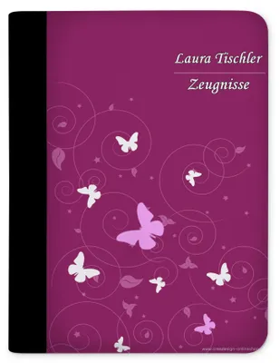 Produktbild von Zeugnismappe, Dokumentenmappe, Ordner A4, Schmetterling Brombeere Grau