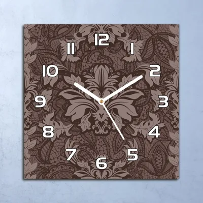 Produktbild von Deko Glasuhr Wanduhr 30x30 Damastbraunes grau Quarz Küchenuhr Bürouhr