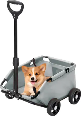 Produktbild von Haustierwagen faltbar, 360° drehbare Wagenstange mit Sicherheitsschnalle für kleine Hunde Grau