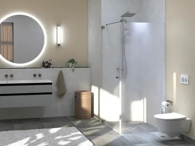 Produktbild von Jungborn Duschtür mit Seitenwand SETTE Drehtür links Seitenwand rechts 100 x 100 cm Profilfarbe chrom Klarglas mit schmu
